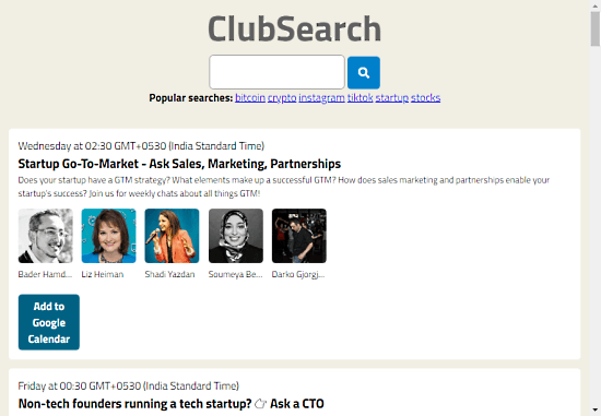 Quickly find Clubhouse rooms about popular topics by searching for keywords
