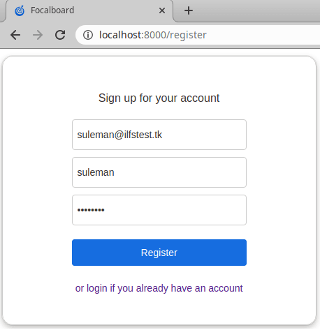 focalboard register a user