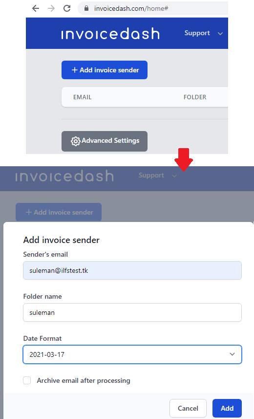 invoicedash add invoice sender