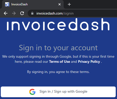 invoicedash sign in with Google