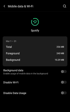 disable background data of app on android