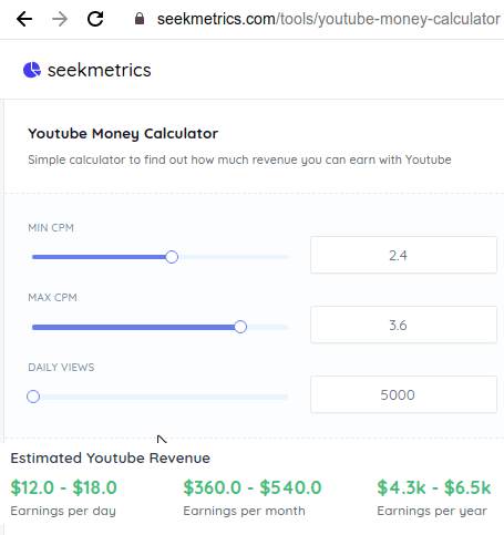 3 YouTube Earnings Calculator by Seekmetrics