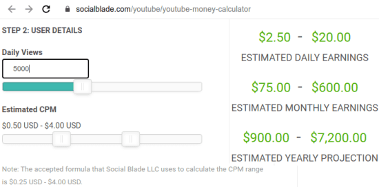 4 Estimated YouTube Money Calculator by Social Blade