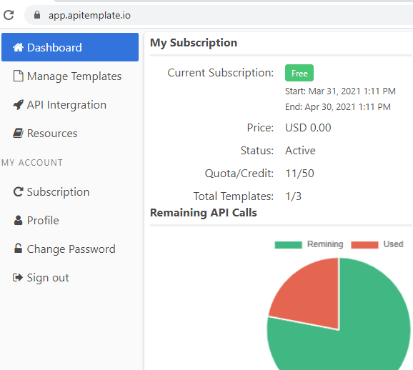 APITemplate dashboard