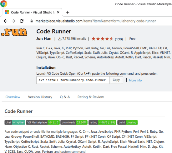 Code Runner in VS Code Marketplace