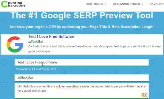 Counting Characters Meta Description Checker