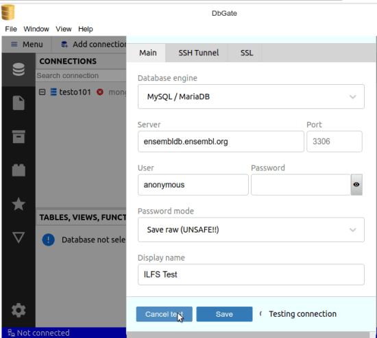 DbGate SQL Connection