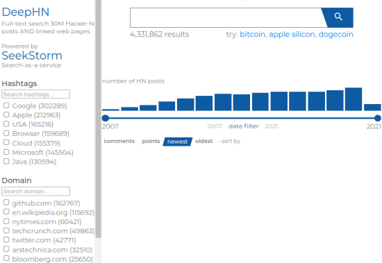 DeepHN main search UI