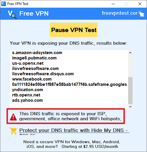 Free VPN Test DNS Leak in ACtion