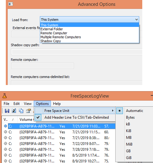 FreeSpaceLogView Options