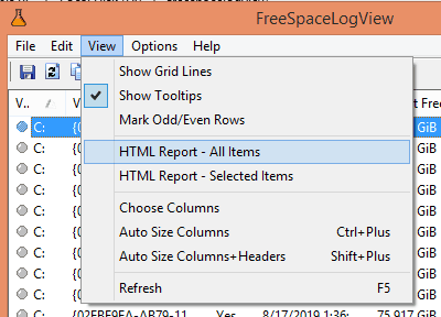 FreeSpaceLogView report export