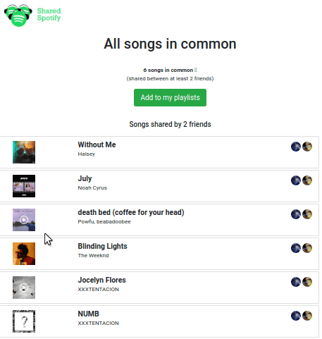 Shared Spotify Common Songs