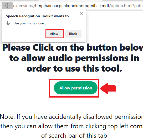 Speech to Text Web Forms Allow Microphone Permissions
