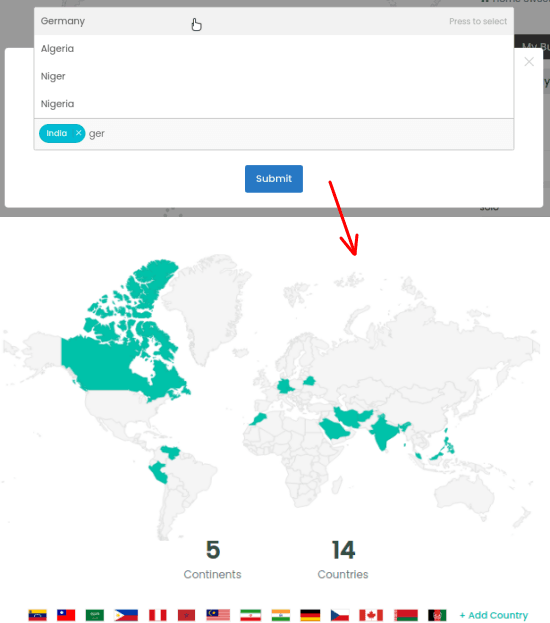 Travelfoss add countries to profile