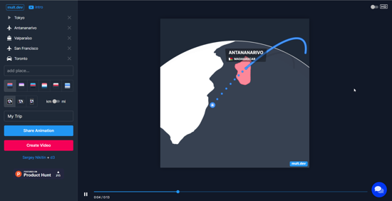 Create free Animated Maps online to illustrate connections, travel distance