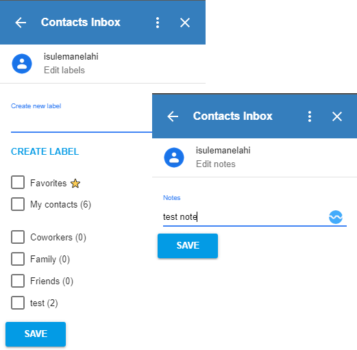 Contacts Inbox tags and notes
