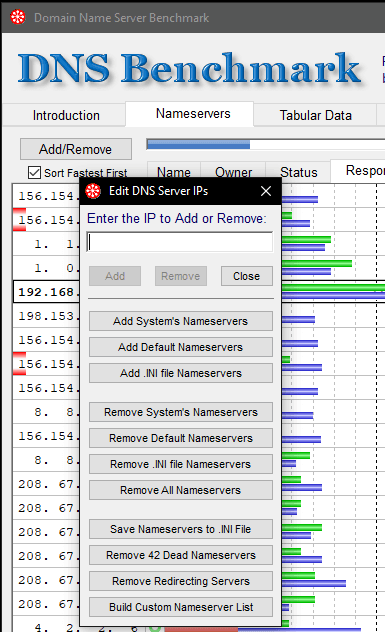 DNS Servers Benchmark Add or remove NS