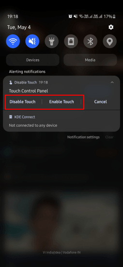 Disable Android Touch in action