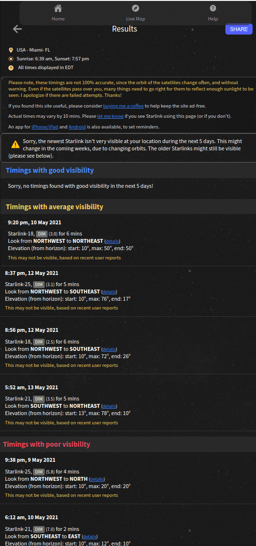 Find Starlink List Satellte Passing Time