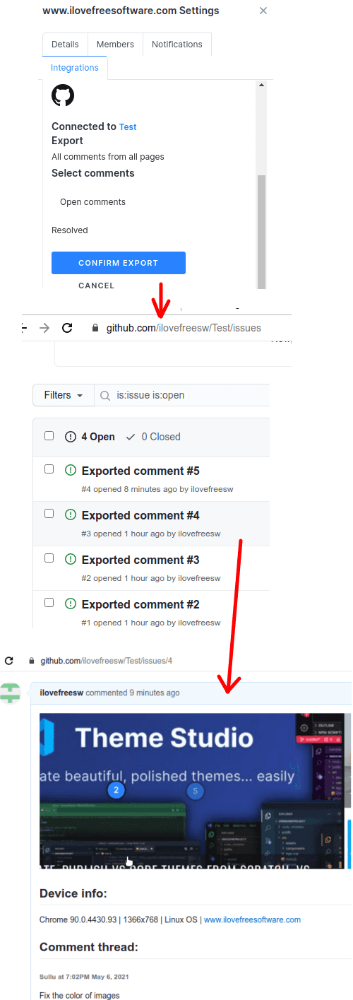 Greenlight export comments to GitHub