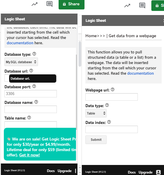 Logic Sheet Data from Database and website