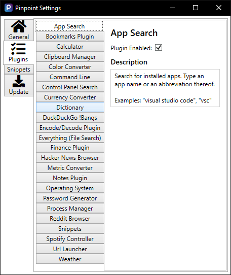 Pinpoint plugins list