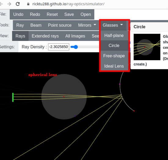 Ray Optics Simulation lenses