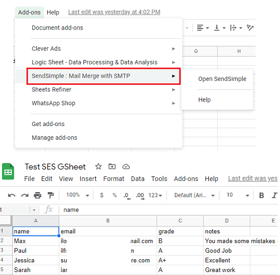 SendSimple GSheet Structure