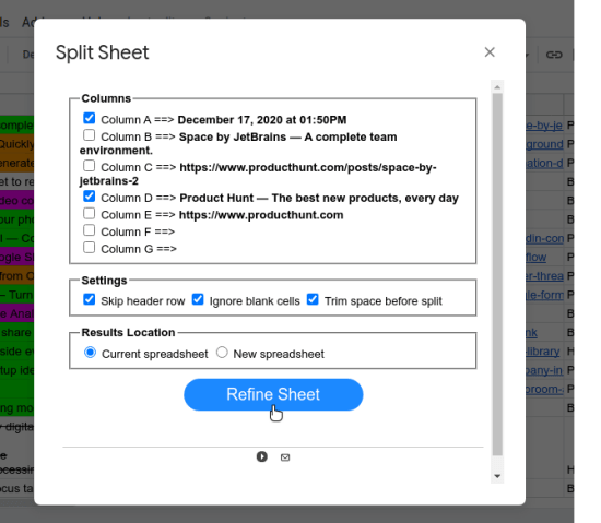 SheetsRefiner Split Sheets