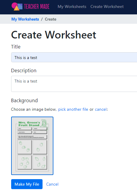 Teacher Made create worksheet