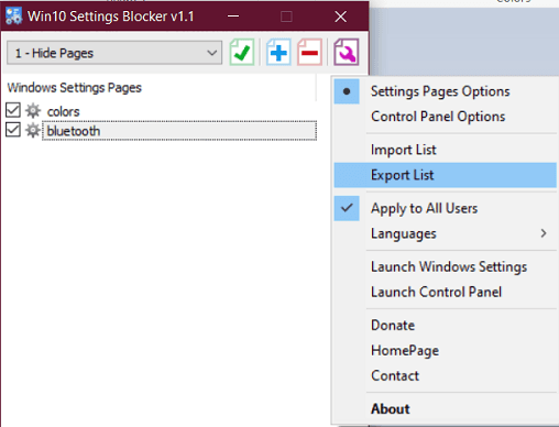 Win10 Settings Blocker Import and Export