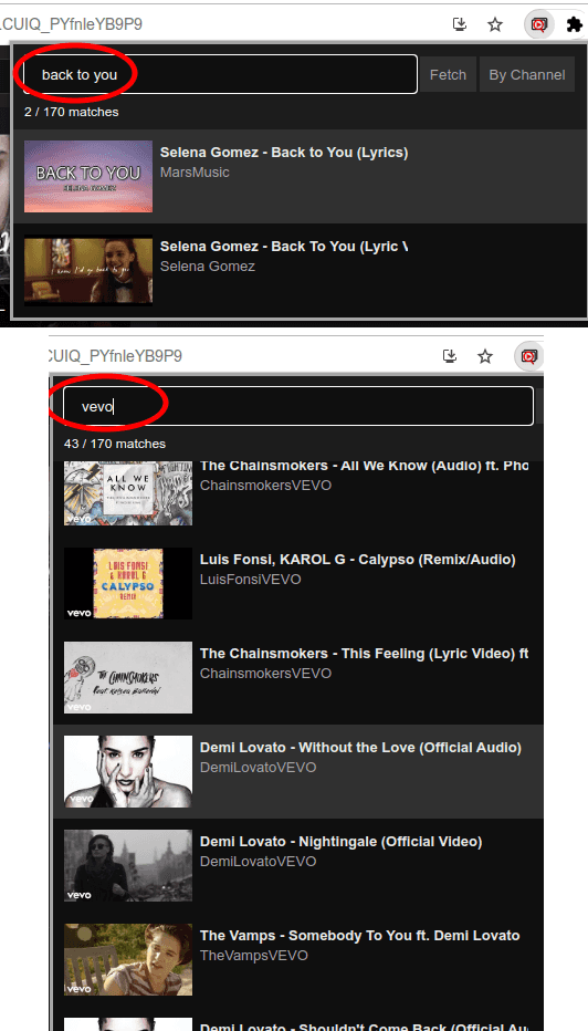 YouTube Playlist Search in action