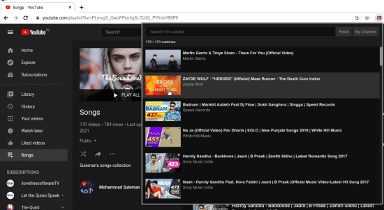 YouTube Playlist Search popup