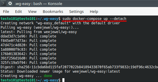 docker compose up Wireguard Easy