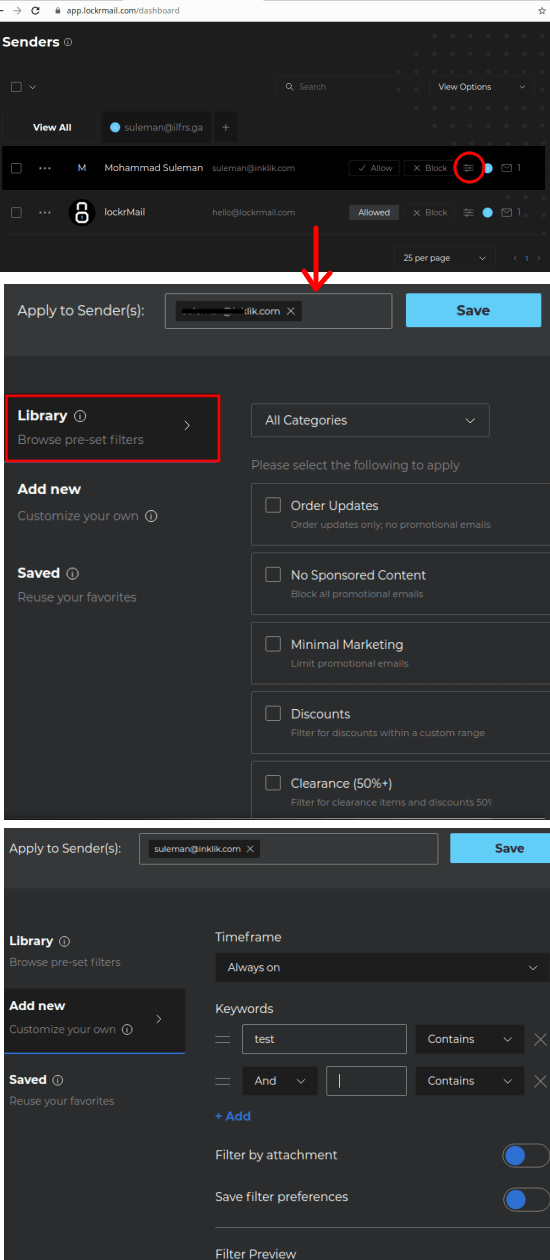 lockrMail create filters