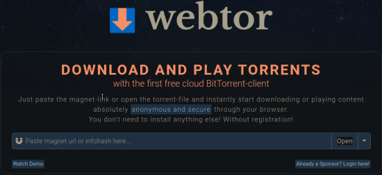 webtor main UI