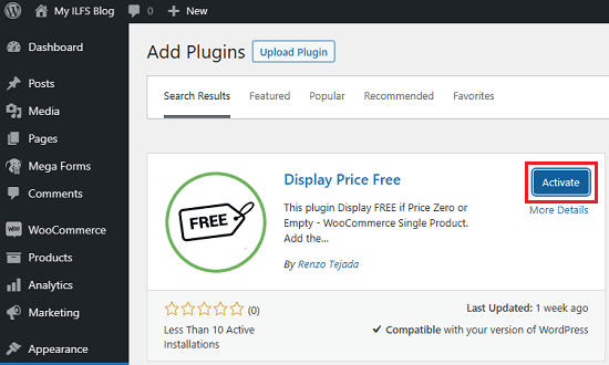 Activate Display Price Free plugin