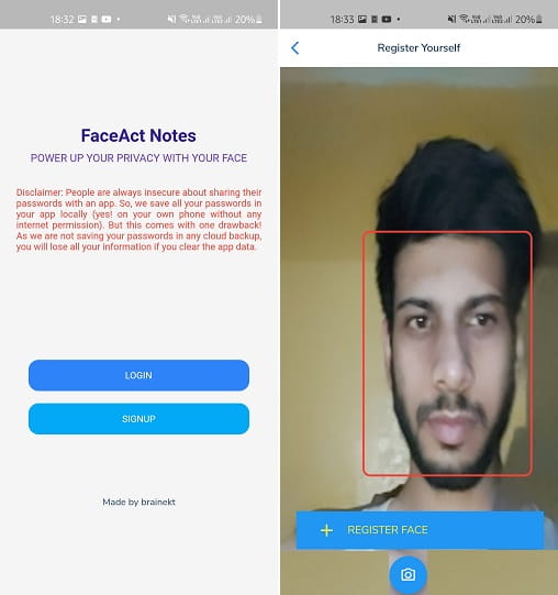 FaceAct Notes Register Face