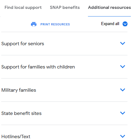 Find Food Support by Google Printable Resources