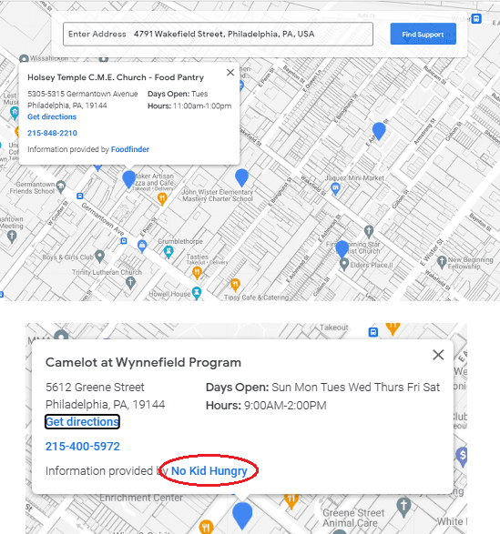 Find Food Support by Google in action