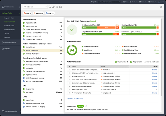 Free Core Web Vitals Auditor Software by Link Assistant