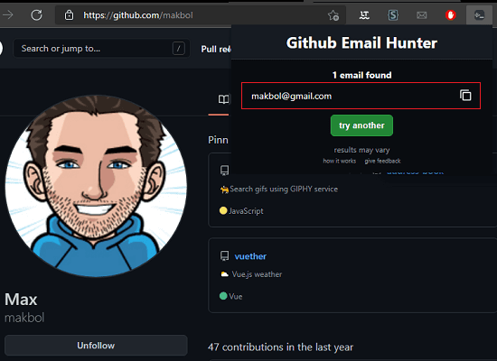 GitHub email Hunter Profile