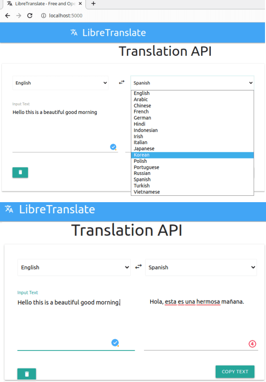 LibreTranslate translating
