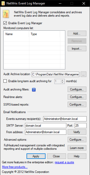 Netwrix Event Log Manager UI