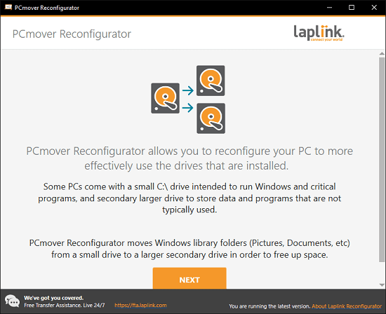 PCmover Reconfigurator First Launch