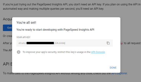 Page Speed Insights API Key