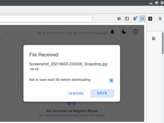 Snapdrop for Firefox to Share Files Between Phone and PC Free