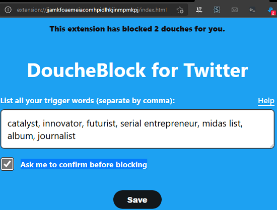 Specify Twitter Blocklist