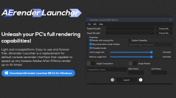 UI for After Effects aerender Command Line Aerender Launcher