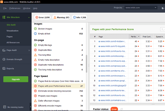 Website Auditor On Page and Page Speed